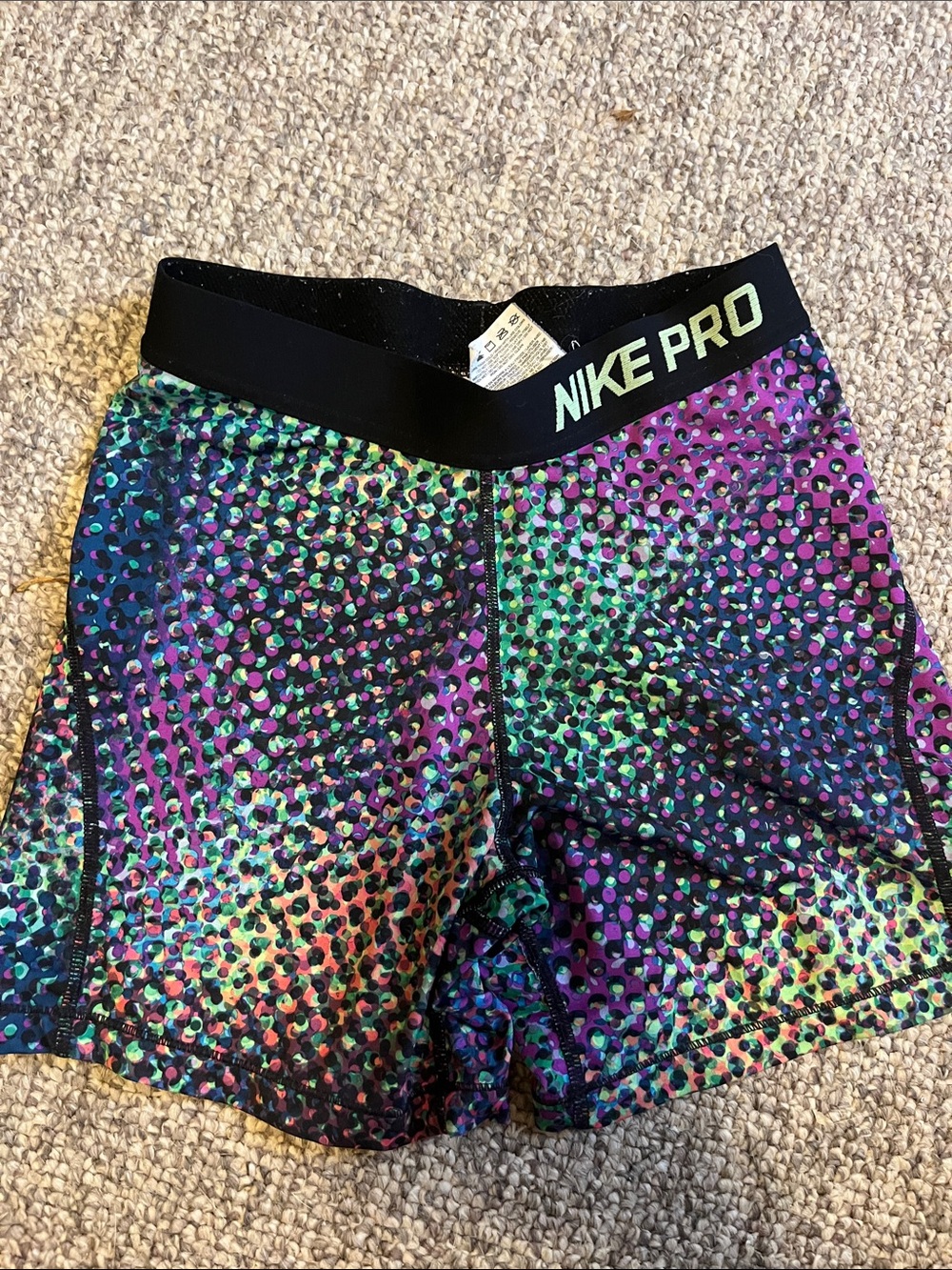 Nike Pro Black Waistband Multicolor Dot Athletic Shorts